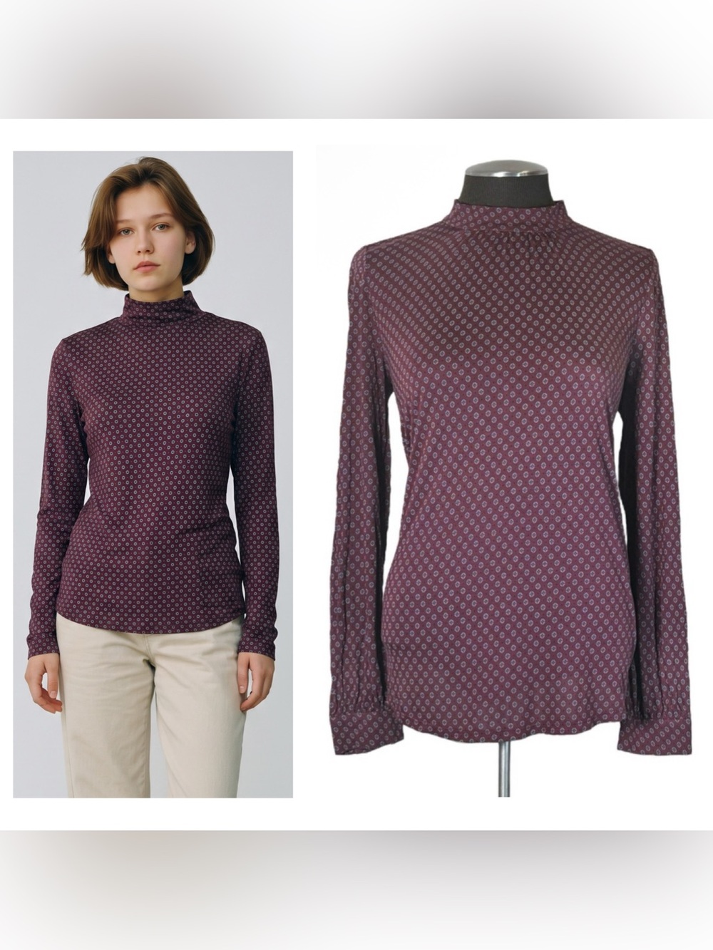 🆕 LOFT – Geo Knit Stretch Long Sleeve Mock Neck Top – Petite Small